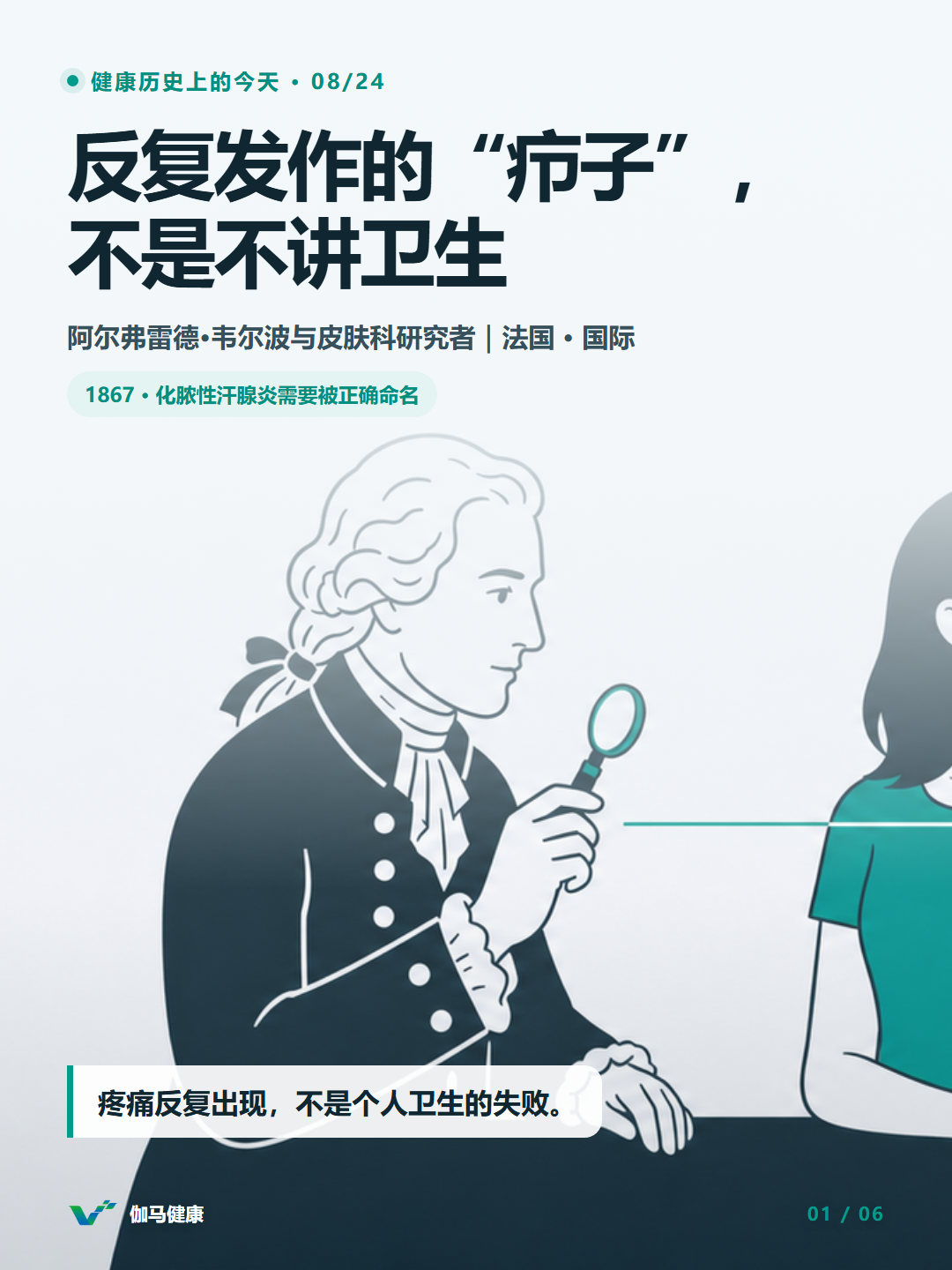 阿尔弗雷德·韦尔波与现代医生关怀化脓性汗腺炎患者的主题插画